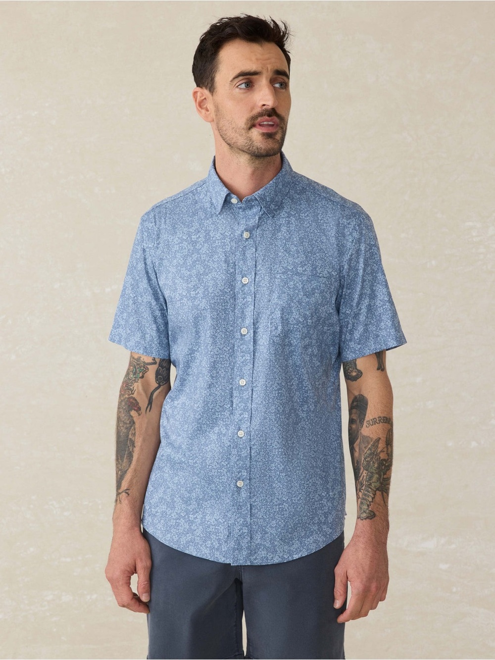 Faherty Short-Sleeve Movement Shirt Horizon Bloom Floral Print Button-Down Blue